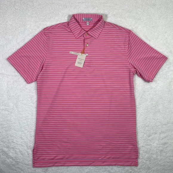 Peter Millar Summer Comfort Mens Medium Crown Sport Pink Striped Polo Shirt M - Picture 2 of 6
